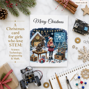 Tarjeta de Navidad de Robótica STEM para Niñas