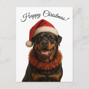Tarjeta de Navidad de Rottweiler lindo con sombrer