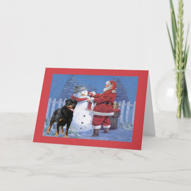 Tarjeta de Navidad de Rottweiler Santa y muñeco de (Anverso)