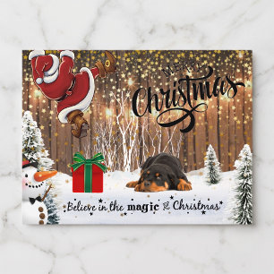 Tarjeta de Navidad de Rottweiler y Santa