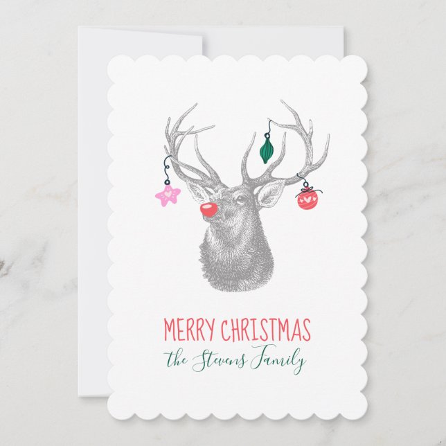 Tarjeta de Navidad de Rudolph Reno Ciervo (Anverso)