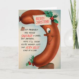 Tarjeta de Navidad de Salchicha Vintage
