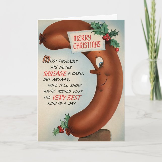 Tarjeta de Navidad de Salchicha Vintage (Anverso)