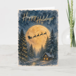 Tarjeta de Navidad de Santa al Claro de Luna Acuar