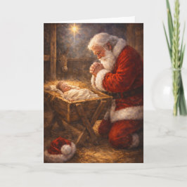 Tarjeta de Navidad de Santa Arrodillado en el Pese