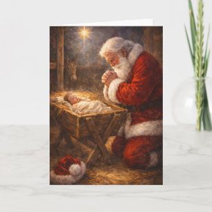 Tarjeta de Navidad de Santa Arrodillado en el Pese