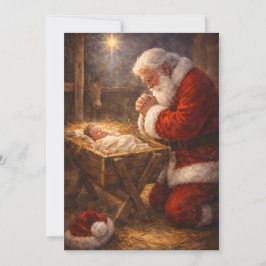 Tarjeta de Navidad de Santa Arrodillado en el Pese
