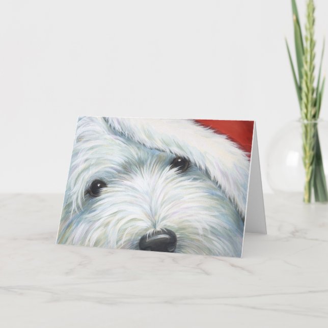 Tarjeta de Navidad de "Santa borroso" Westie por (Anverso)