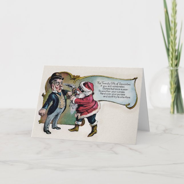 Tarjeta de Navidad de Santa Claus Antiguo con Arma (Anverso)