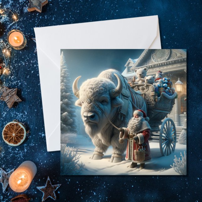Tarjeta de Navidad de Santa Claus con Bisonte Búfa (Subido por el creador)