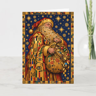 Tarjeta de Navidad de Santa Claus con mosaico dora