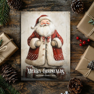 Tarjeta de Navidad de Santa de Acuarela Retro en R
