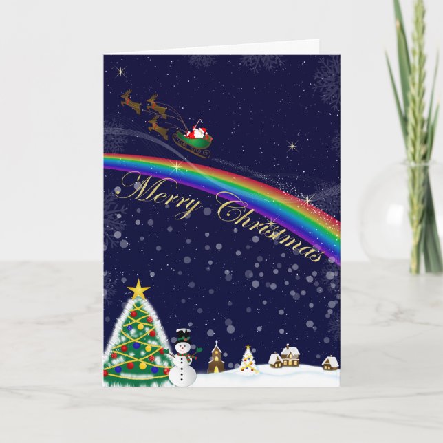 Tarjeta de Navidad de Santa del arco iris (Anverso)