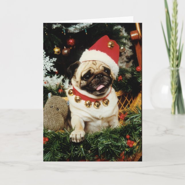 Tarjeta de Navidad de Santa del perro del barro (Anverso)