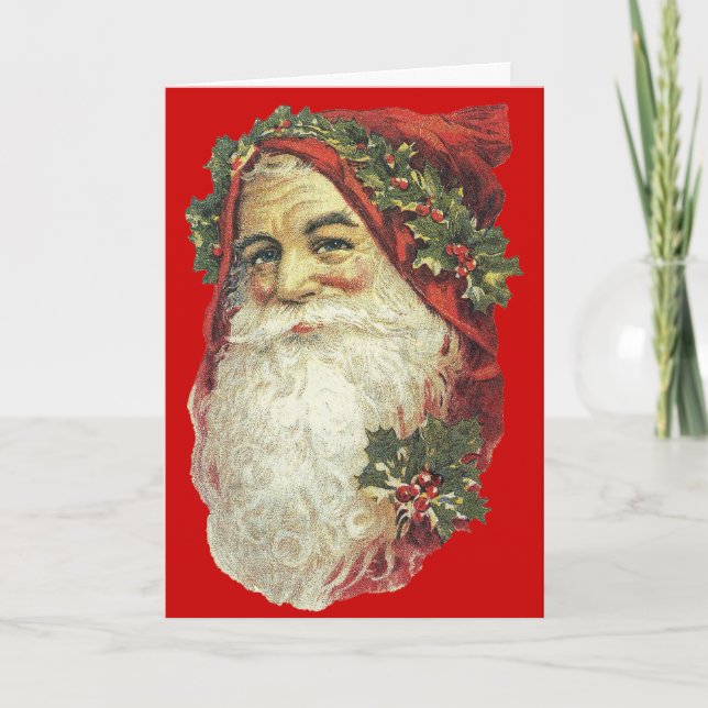 Tarjeta de Navidad de Santa del Victorian - rojo (Anverso)