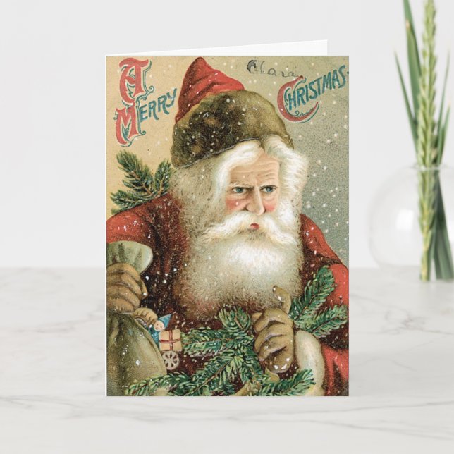 Tarjeta de Navidad de Santa del vintage (Anverso)