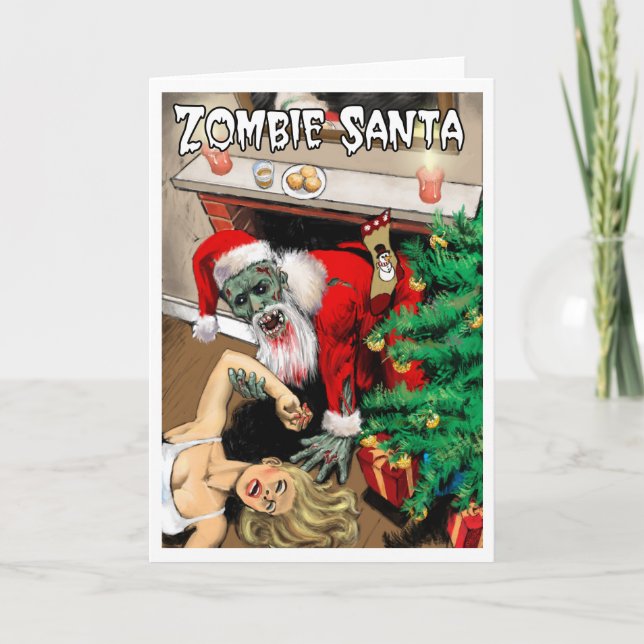 Tarjeta de Navidad de Santa del zombi - interior (Anverso)