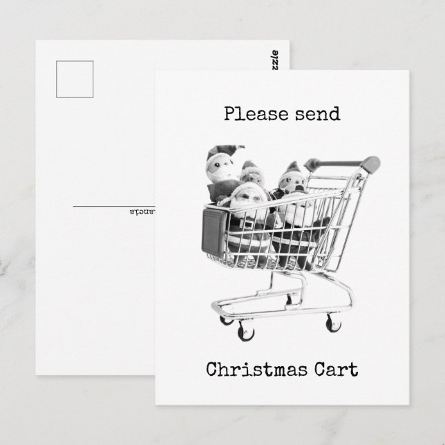 Tarjeta de Navidad de Santa en Carrito de Compras (Anverso / Reverso)