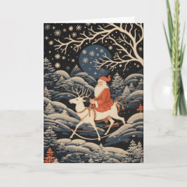 TARJETA DE NAVIDAD DE SANTA EN UN RENO