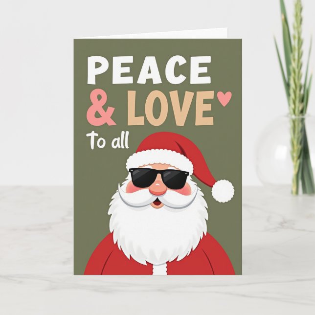 Tarjeta de Navidad de Santa Genial Paz Amor (Anverso)