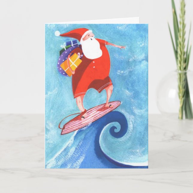 Tarjeta de Navidad de Santa que practica surf (Anverso)
