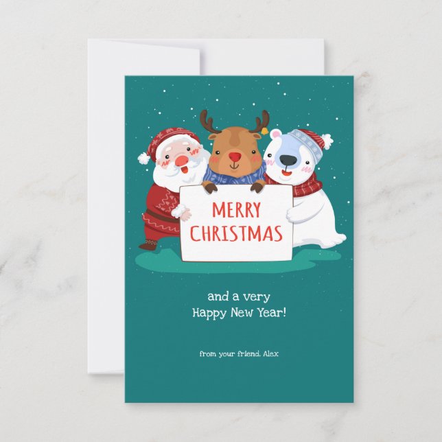 Tarjeta de Navidad de Santa Rudolf y Teddy (Anverso)