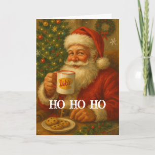 Tarjeta de Navidad de Santa Vintage bebiendo cacao