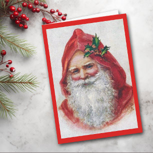 Tarjeta de Navidad de Santa Vintage de Arte Fino