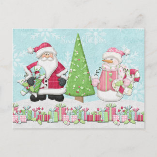 Tarjeta de Navidad de Santa y del muñeco de nieve