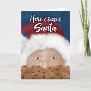 Tarjeta de Navidad de Santa y Galletas con Acuarel