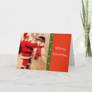 Tarjeta de Navidad de Santa y Muñeco de Nieve Ador