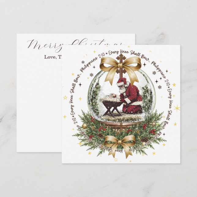 Tarjeta de Navidad de Santa y Pesebre con Escritur (Anverso / Reverso)