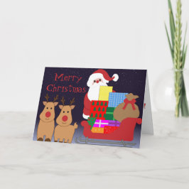 Tarjeta de Navidad de Santa y Reno