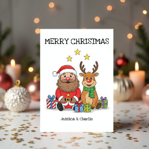 Tarjeta de Navidad de Santa y Reno para Nietos