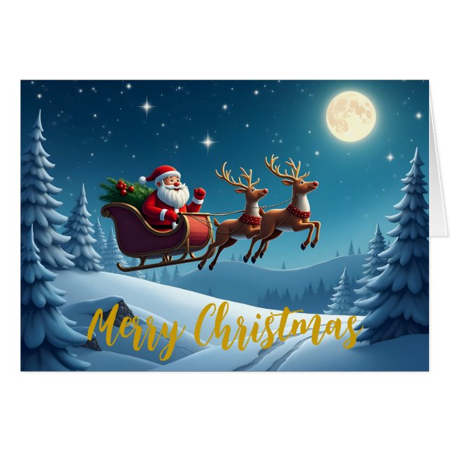 Tarjeta de Navidad de Santa y renos (Anverso (Horizontal))
