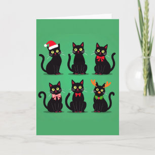 Tarjeta de Navidad de Seis Gatos Negros Fiesta Div