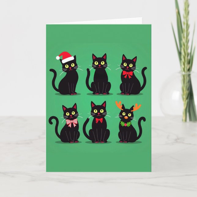 Tarjeta de Navidad de Seis Gatos Negros Fiesta Div (Anverso)