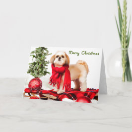 Tarjeta de Navidad de Shih Tzu (capa acortada)