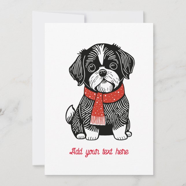 Tarjeta de Navidad de Shih Tzu con Estilo de Linog (Anverso)
