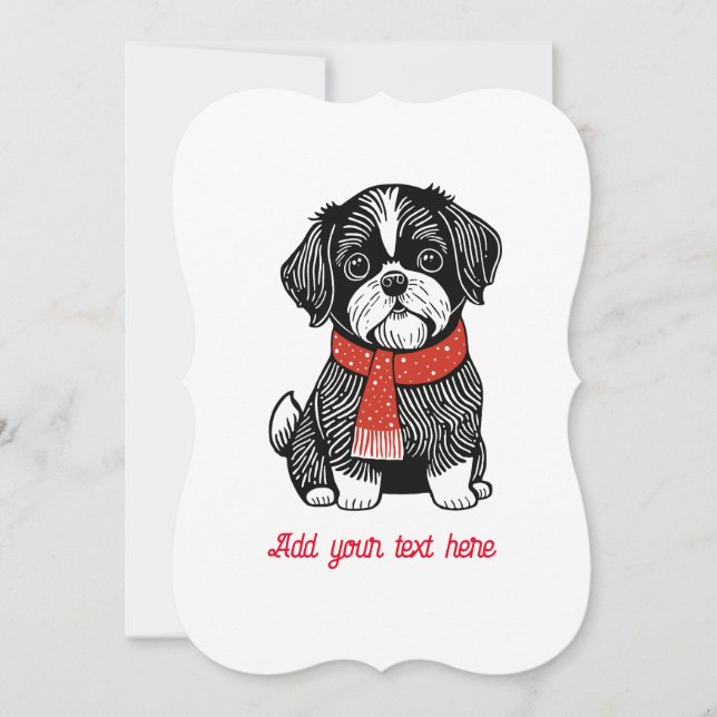Tarjeta de Navidad de Shih Tzu con Estilo de Linól (Anverso)