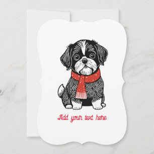 Tarjeta de Navidad de Shih Tzu con estilo de linól
