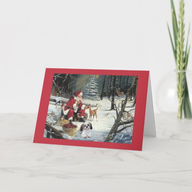 Tarjeta de Navidad de Shih Tzu Santa Woods1 (Anverso)