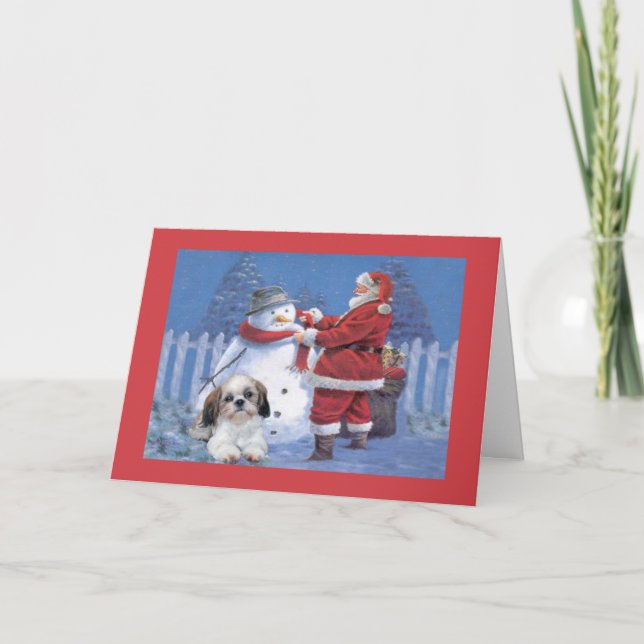 Tarjeta de Navidad de Shih Tzu Santa y muñeco de (Anverso)