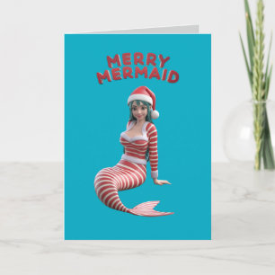 Tarjeta de Navidad de Sirena Navideña Adorable
