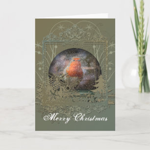 Tarjeta de Navidad de Snowglobe del petirrojo
