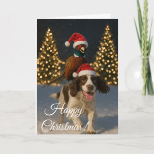 Tarjeta de Navidad de Springer Spaniel y faisán
