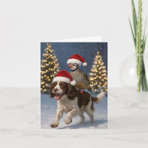 Tarjeta de Navidad de Springer Spaniel y perdiz