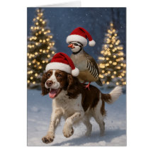 Tarjeta de Navidad de Springer Spaniel y perdiz