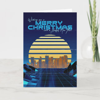 Tarjeta de Navidad de Synthwave Azul