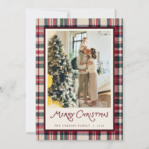 Tarjeta de Navidad de Tartán Marfil para Fotos Fam